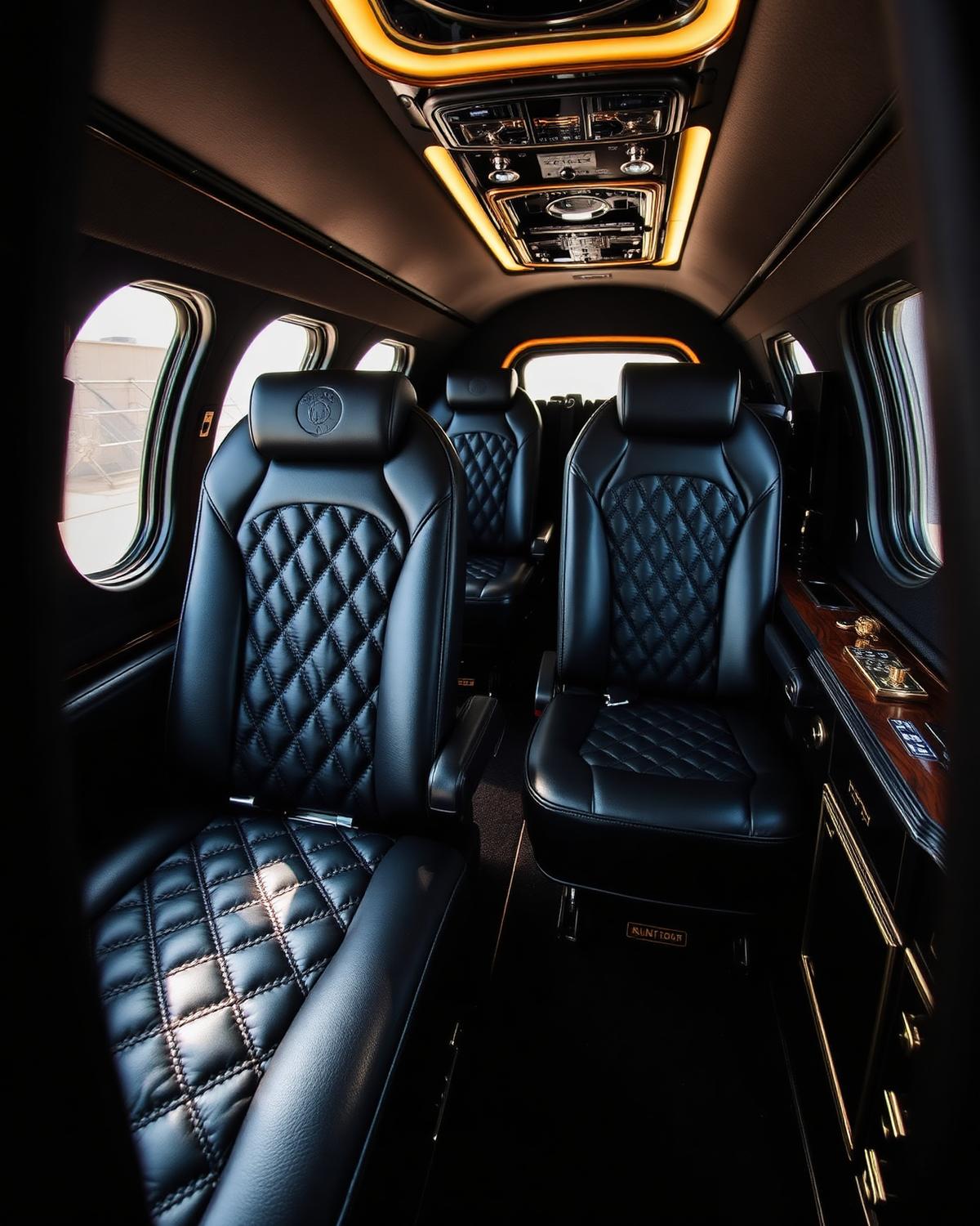 AgustaWestland AW139 — Diamond-quilted VIP interior in obsidian leather.