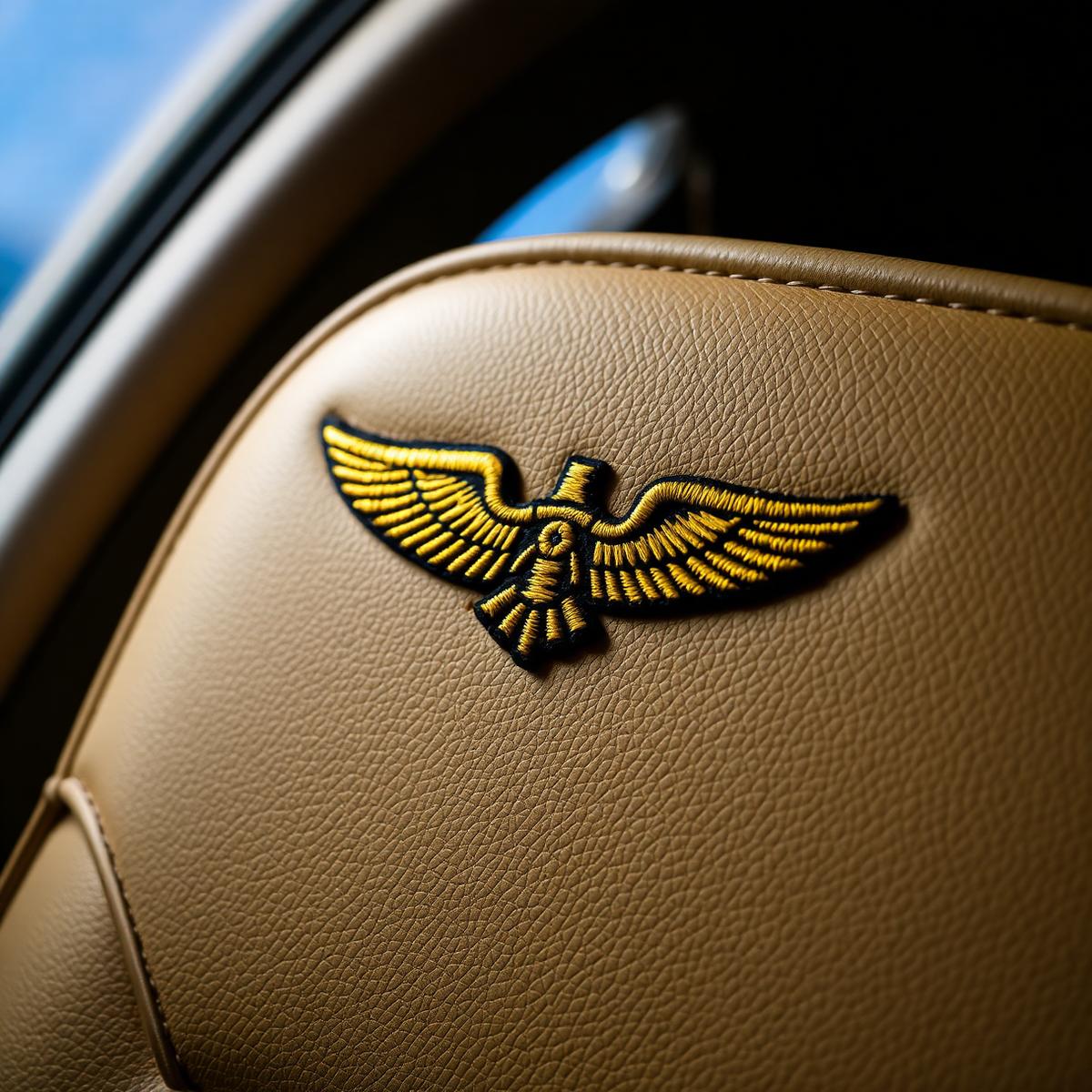 Head-of-State Commission — Gold-thread embroidered insignia on cream aviation leather.